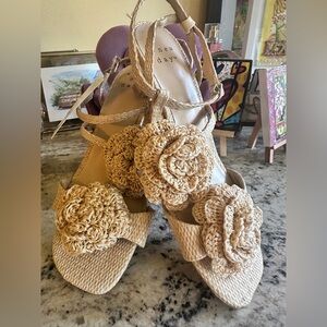 A New Day Sandals Tan With Floral Embellishments Size 7 NEW without Box